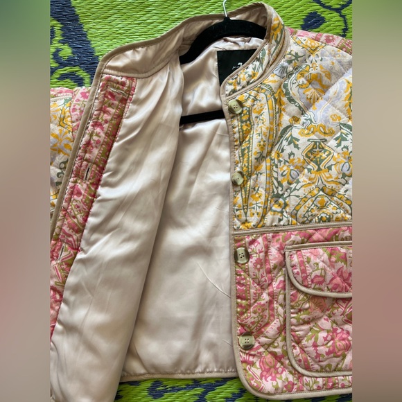 7 For All Mankind Pastel Floral Pink Quilted Patchwork Cropped Jacket Set Small - Picture 5 of 10